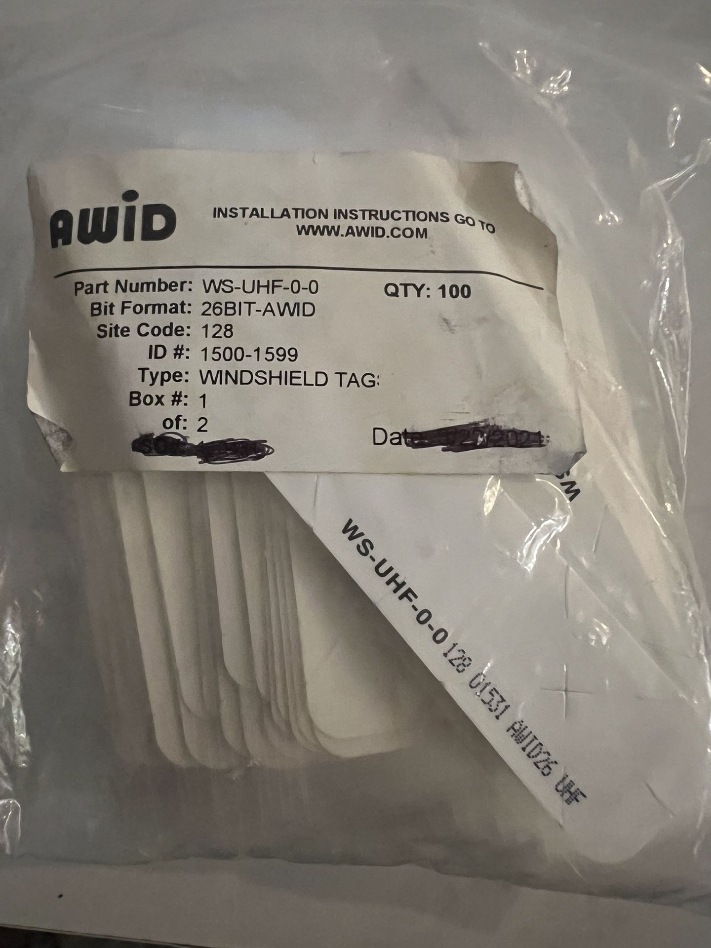 AWID WS-UHF-0-0-PK100 Windshield Tag