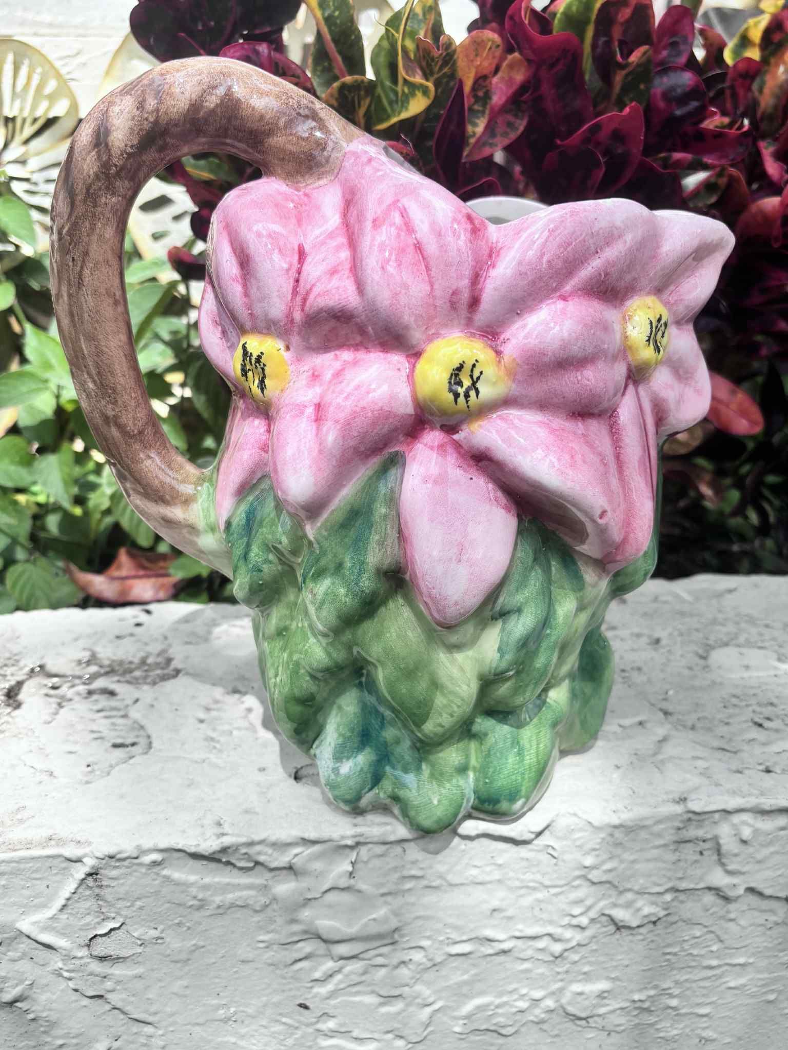 Vintage Italian floral vase hand painted 10”H