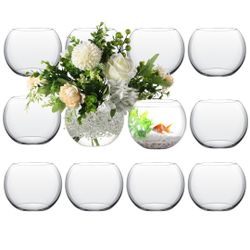 12 Pcs Bubble Bowl Vase Centerpiece 6''W x 5''H Round Glass Flower Vase Bulk Clear Fish Bowl with Clear Water Gel Beads, Glass Candle Holders Terrariu