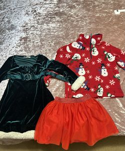 Girls Christmas Dress, Skirt, & Fleece