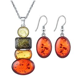 Bohemian African Multicolor Rectangle Pave Gemstone Amber Necklace Jewelry Sets