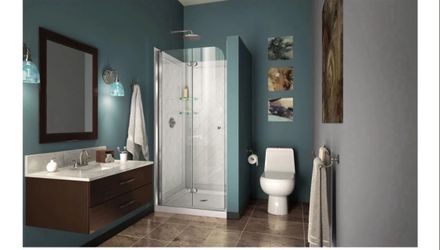 NEW AQUA FOLD 72" X30" BI-FOLD GLASS FRAMELESS SHOWER DOOR WITH TEMPERED GLASS NEW IN BOX