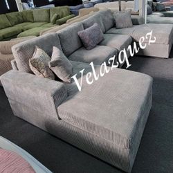 ✅️✅️4 pc fog grey corduroy fabric sectional sofa with double chaise ✅️✅️