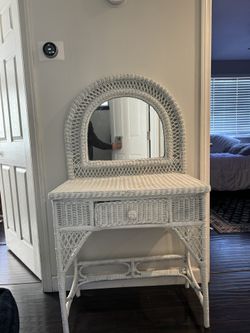white wicker vanity