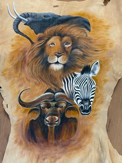 Vintage African Wildlife Hand-Painted Animal Hide Wall Art – One of a Kind