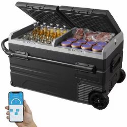 Car Refrigerator, 12 Volt Car Refrigerator Fridge, 115 L Dual Zone Portable Freezer with Wheels and Handle, -4℉-68℉, 12/24V DC and 100-240V AC Compres