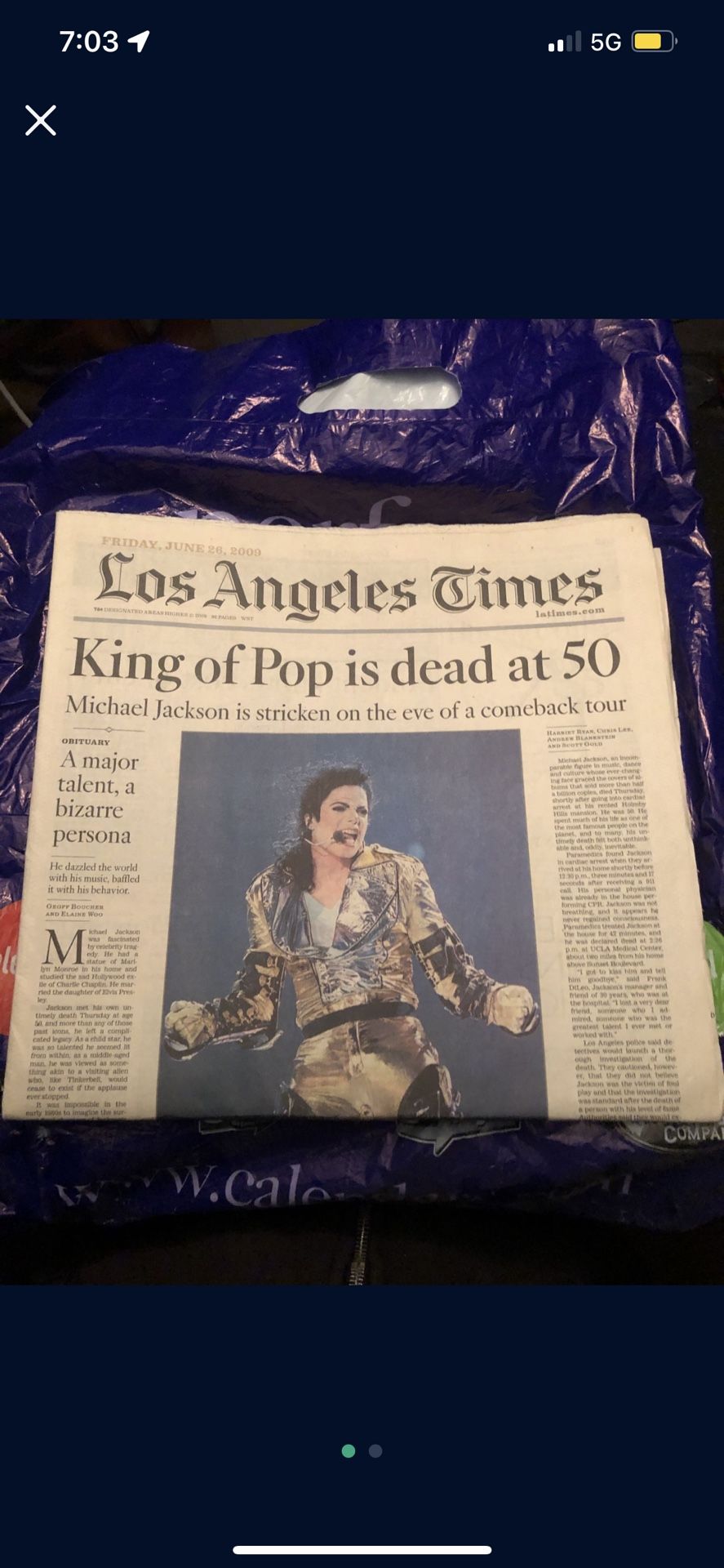 Michael Jackson Newspaper LA Times