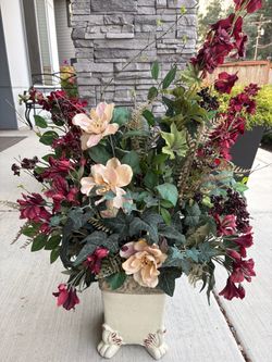 Large Faux Floral Arrangement in Ceramic Vase