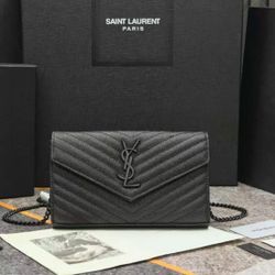 YSL Black Leather Crossbody Purse Cassandre Envelope