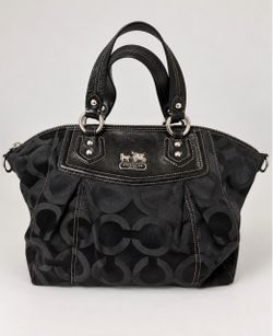 Coach Black Signature Canvas Tote with Leather Trim