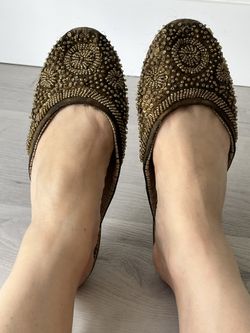 Gold Beaded Moroccan Slippers