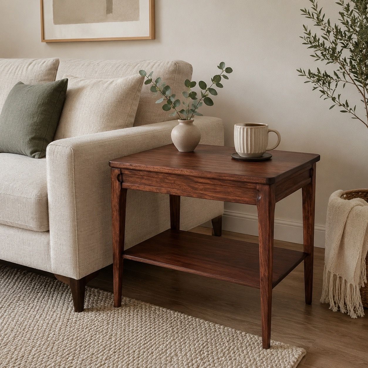 Mersman Solid Wood Side Table / End Table – Restored Warm Walnut Finish