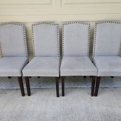 Set of 4 Grey Fabric Nailhead Dining Chairs
