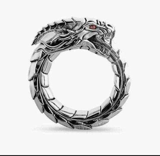 Silver Dragon Ring With Garnet Eyes Size 12
