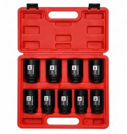 9 PCS 1/2"Dr. Deep Spindle Axle Nut Impact Socket Set CR-MO Metric Large Socket