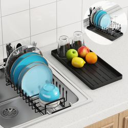 ANTOPY Sink Dish Drying Rack - Expandable Small Dish Rack Over Sinks With Silicone Drying Tray