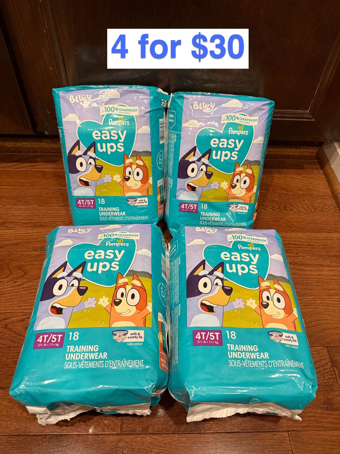 Pampers easy ups (Bluey)4T/5T 4 for $30