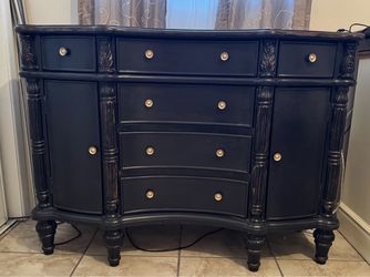 Antique solid wood, heavy weight Beautiful Black Carved Dresser / Entryway Console Table.
