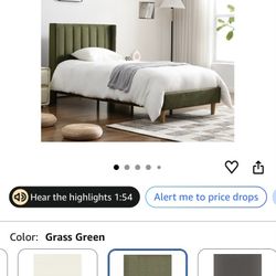 Twin Grass Green Velvet Bed frame 