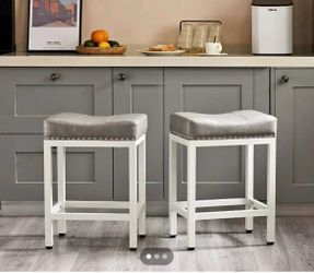 Set of 2 Grey and White Backless Counter Stools