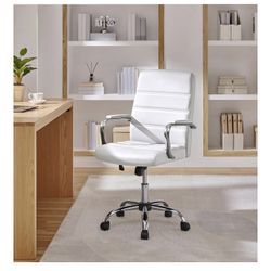 Office Desk Chair Mid-Back Leather Computer Chair Height Adjustable Ergonomic Executive Chair w/Lumbar Support Comfy Thick Padded Armrests and Seat, W