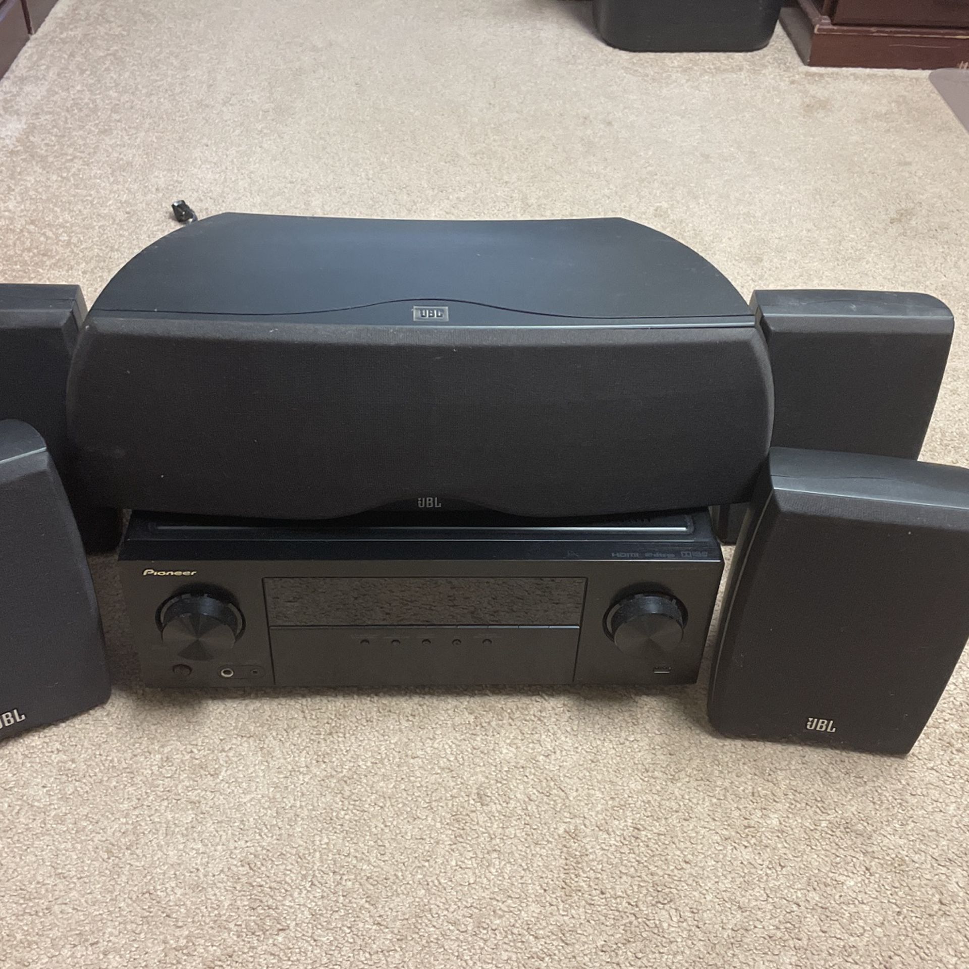 Pioneer Receiver; 4 JBL Speakers & JBL Base Speaker