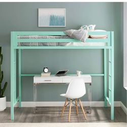 Twin size metal loft bed with mattress