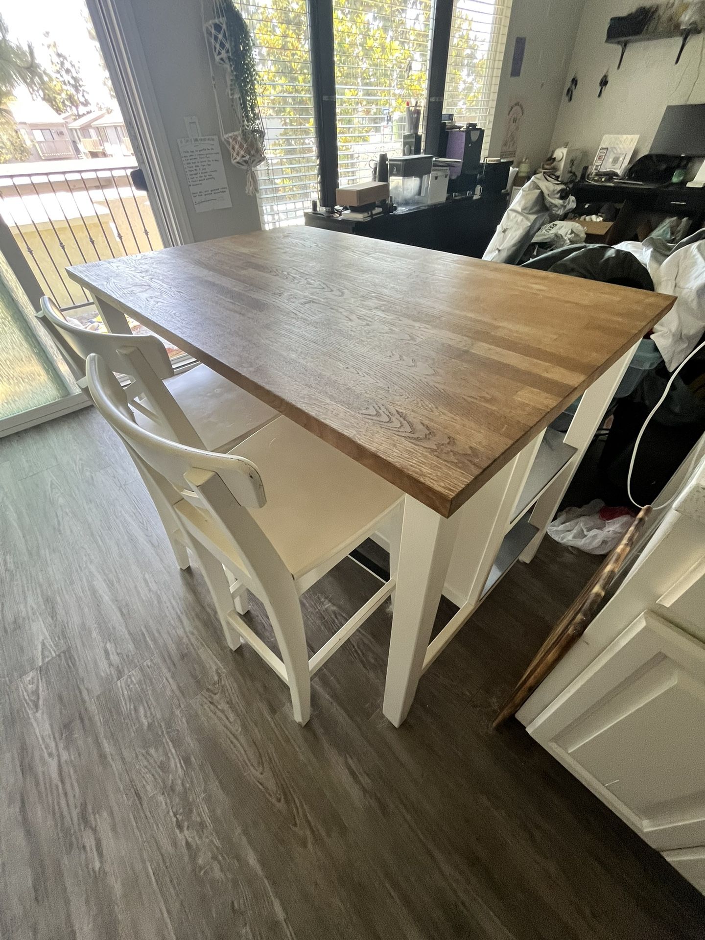 White Island Style Table (wooded With Steel Shelves)
