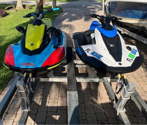 PAIR new 2026 Yamaha Jet blaster. & 2023 Yamaha Jet blaster. Only 50 hours. Titles. New Sony & JBL sound system. Cover. Aluminum trailer