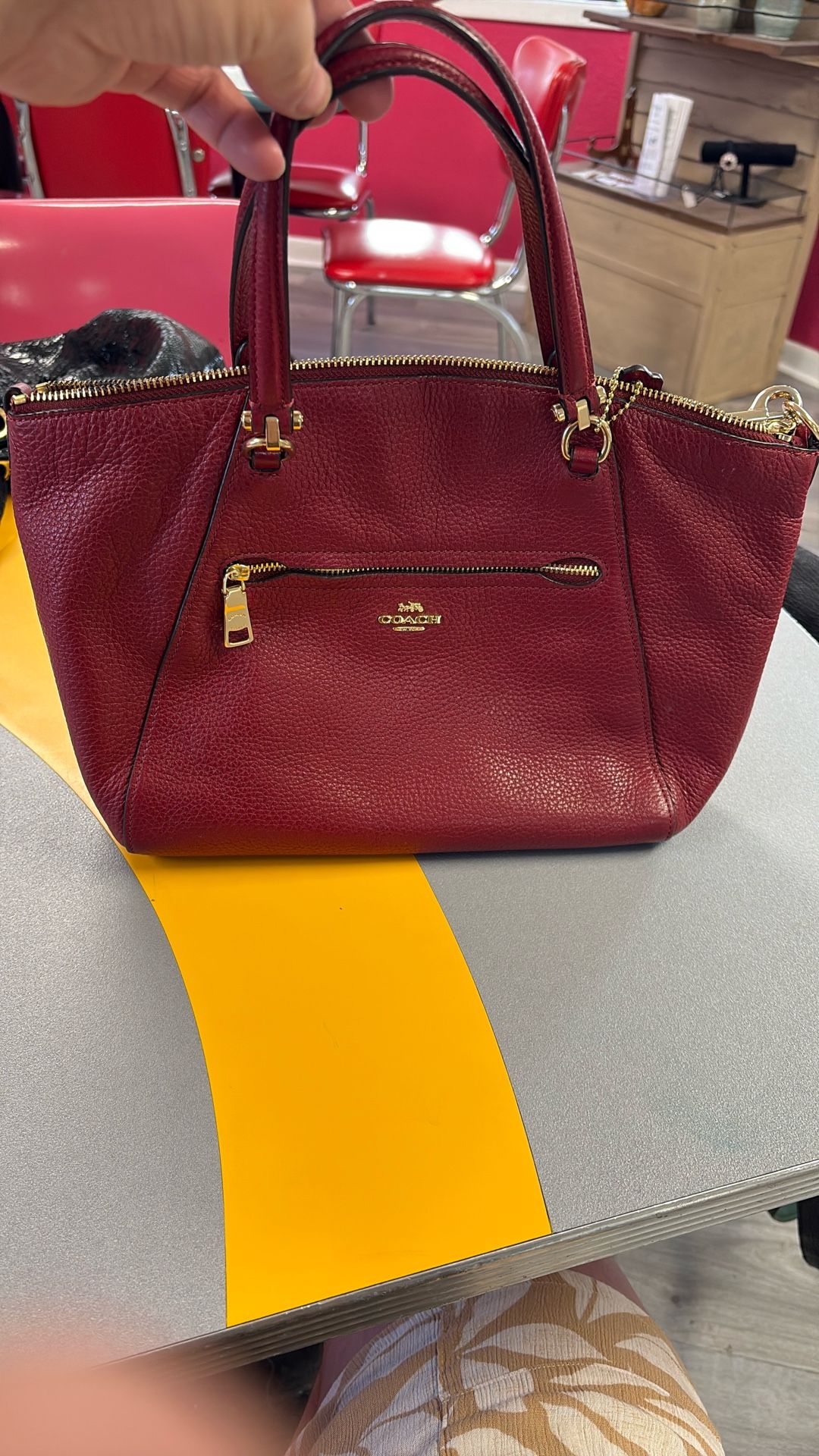 Coach Prairie Satchel Crossbody Pebble Leather Deep Red