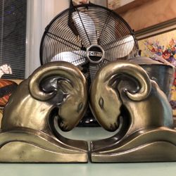 LA RAM FANS Rare Antique Ram Bronze Coated Art Deco Book Ends