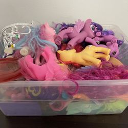 Mixed bin of toys My little pony polly pocket shopkins plus more