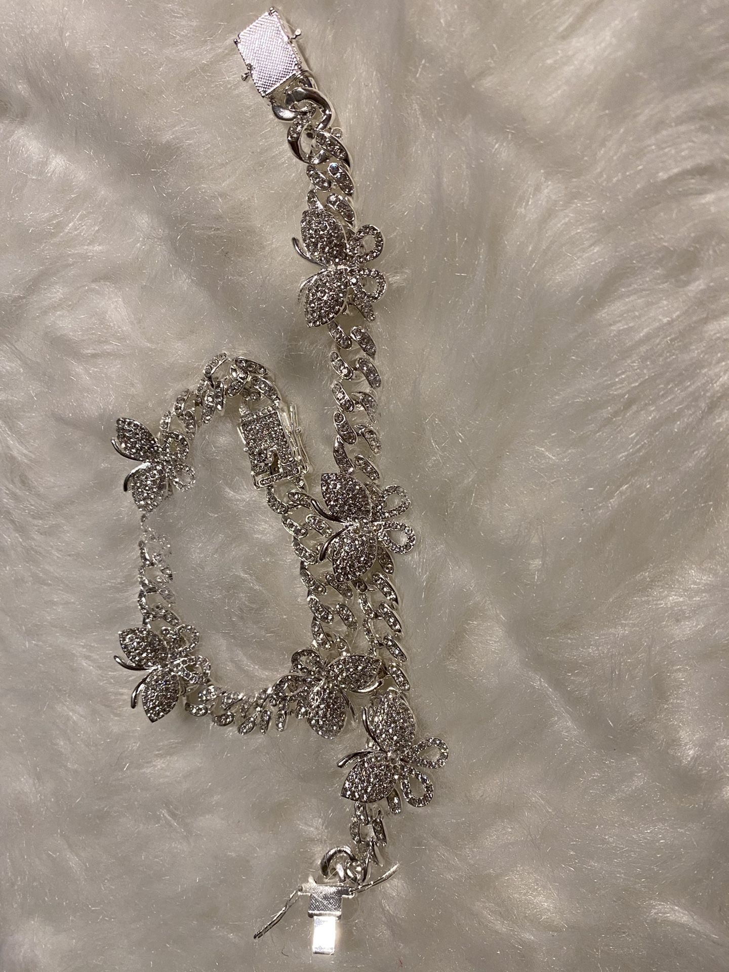 Silver Cuban link butterfly anklets
