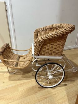 Antique Wicker and Metal Doll Carriage