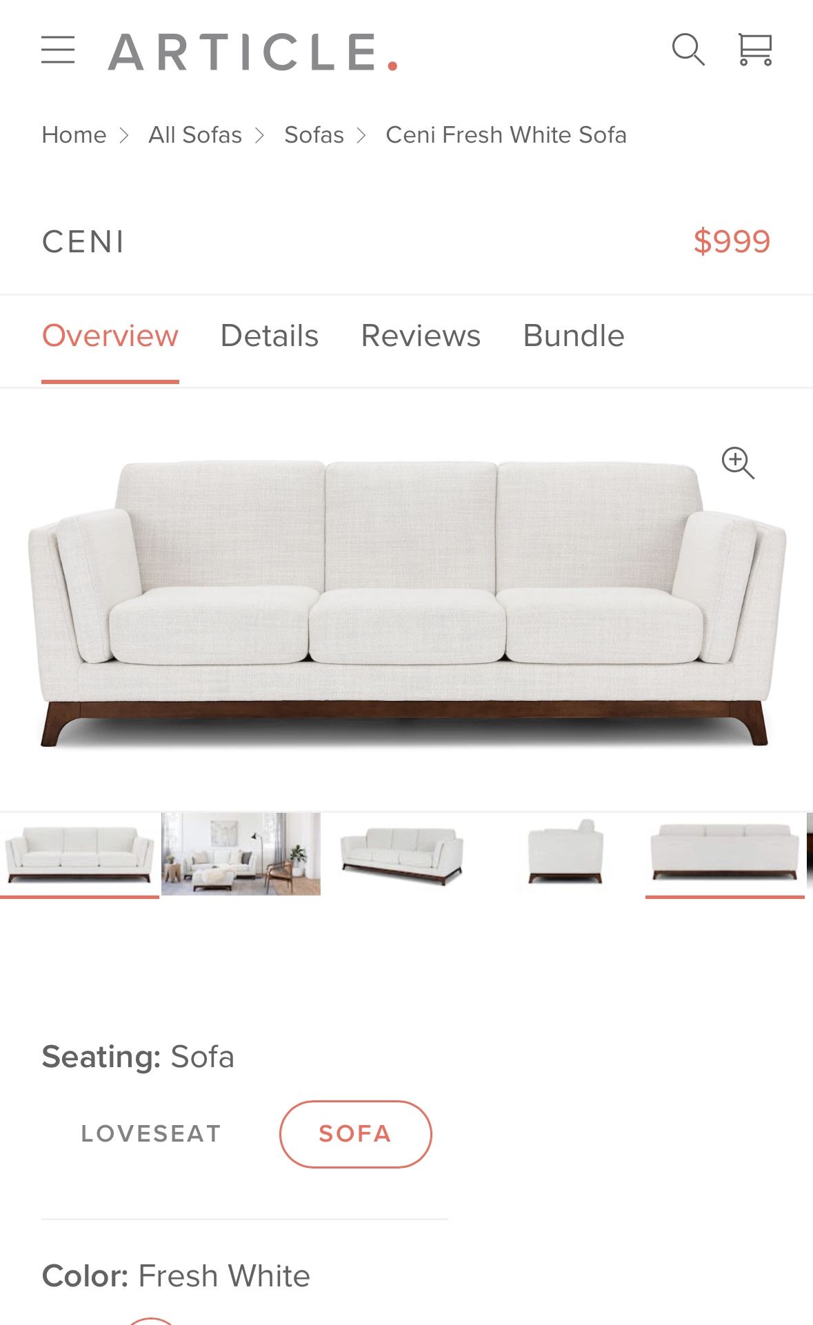 Article Ceni Sofa Fresh White