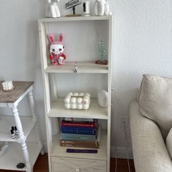  ⸻  Charming White Wooden Bookshelf with Drawer - Vintage Style