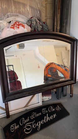 Large Dark Wood Arched Dresser Mirror