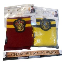 2 Harry Potter Scarfs with Wand Costume Bundle
