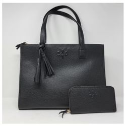 SET Tory Burch Thea Tote + Tory Burch Thea Zip Continental Wallet in Black