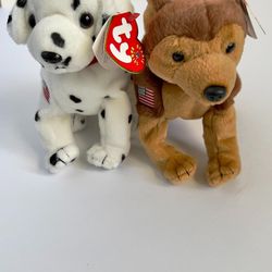 (Set Of 2) Ty Beanie Baby - Courage NYPD & Rescue FDNY Dogs - Ty Store Exclusive