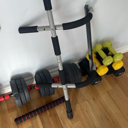 Home Gym Set (adjustable dumbbells barbell pull up bar)