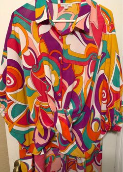 ANNIEWEAR Los Angeles Retro Psychedelic Geometric High-Low Blouse - Size XL
