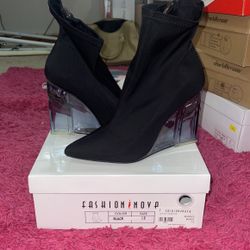Black Booties Wedge Heel