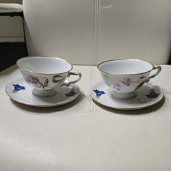 Vintage Floral Porcelain Teacup & Saucer Set – Matching Pair – Excellent Condition!
