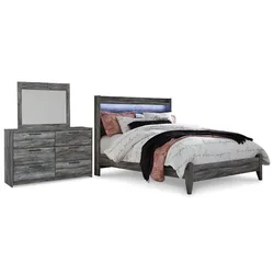 Baystorm Queen Panel Bed with Mirrored Dresser Wide-Scale Liquidation