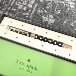Kate Spade New York Polka Dot Ballpoint Pen Black White Gold Tone NIB Gift Box