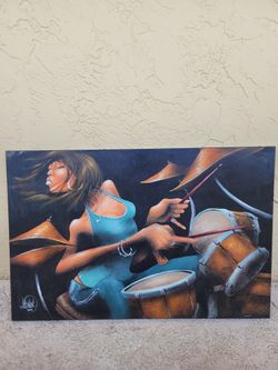 Black woman and drums Canvas Painting 