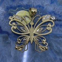 $525 Two Tone Yellow and White Gold Butterfly Charm Pendant