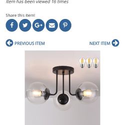 Lot # ST4760: KoKo&Yukina 3-Light Semi Flush Mount Ceiling Light Globe Lights Mid Century Ceiling Light with Clear Glass Globe & Matte Black for Bedro