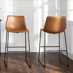 Company 29-3/8 in. Whiskey Brown Faux Leather Bar Stools (Set of 2)